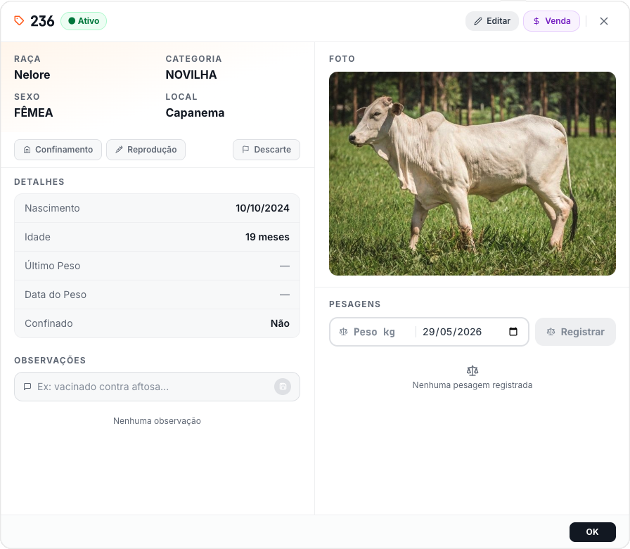 Ficha completa do animal no GadoX